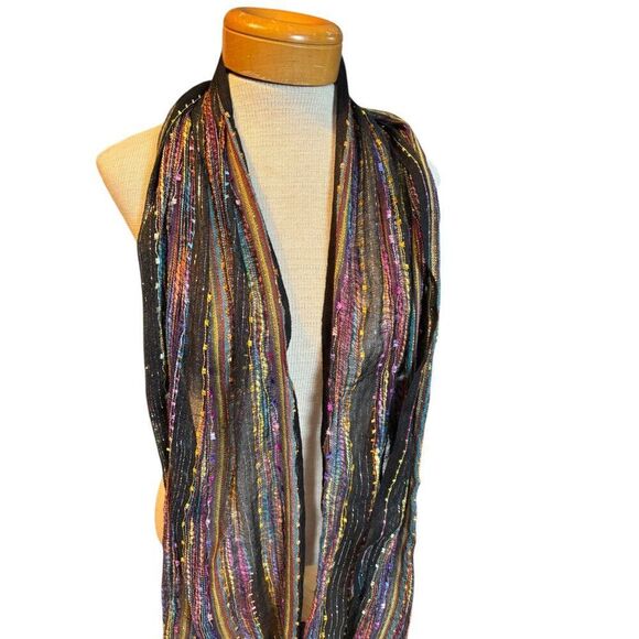 Multicolor Handcrafted 100% Polyester Striped Scarf With Fringe Detail - Picture 1 of 6
